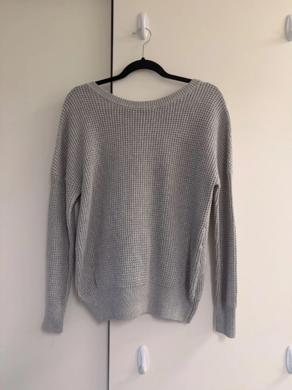 Criss Cross V Back Hollow Out Long Sleeve Sweater, Casual Crew Neck Knitted Grey - Picture 5 of 6